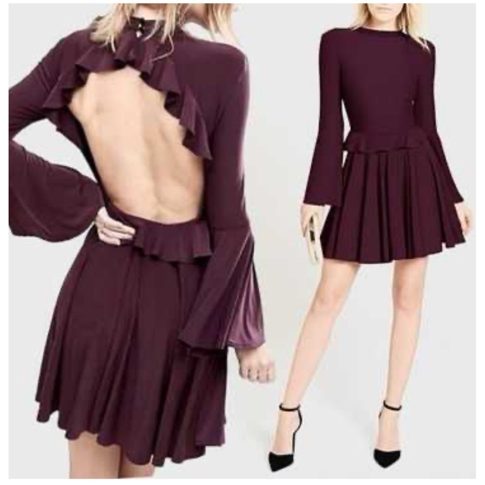 ASOS‎ Burgundy Ruffle Bell Sleeve Mock Neck Dress Womens Size 12 NWT